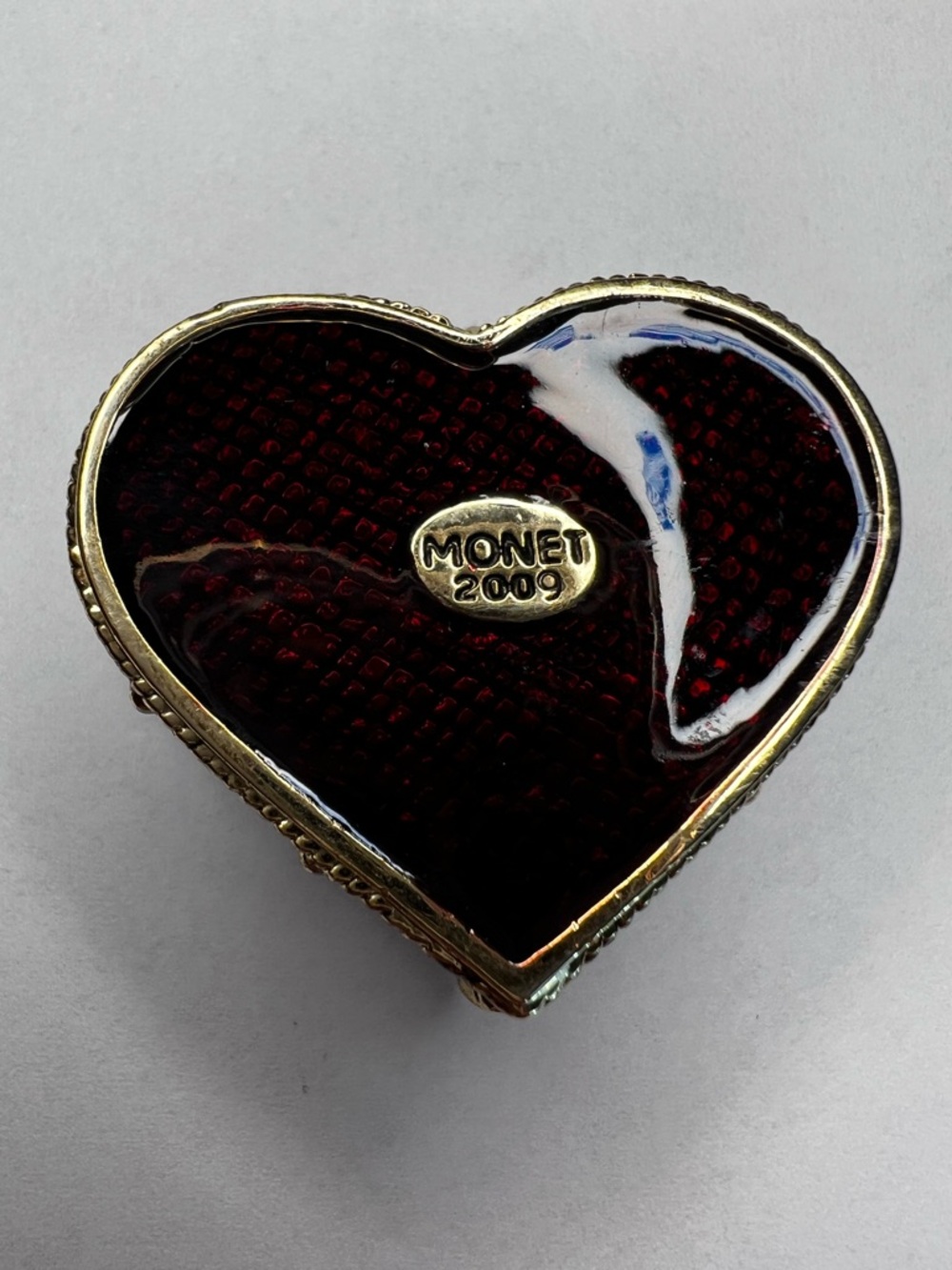 Collectible Monet Enamel Red Gold Angel Heart Trinket Box Vintage In Box - Picture 13 of 17